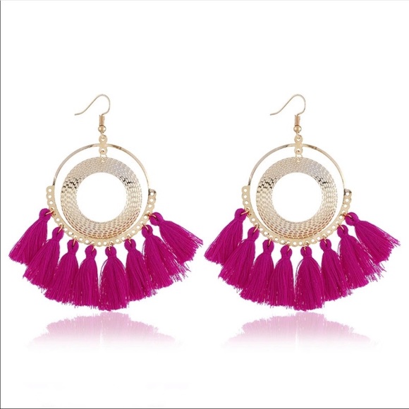 Jewelry - New Bohemian tassel double circle earrings gold